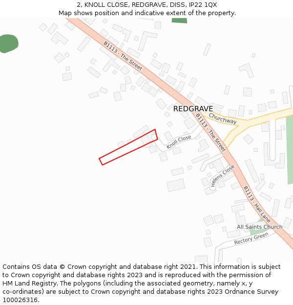 2, KNOLL CLOSE, REDGRAVE, DISS, IP22 1QX: Location map and indicative extent of plot