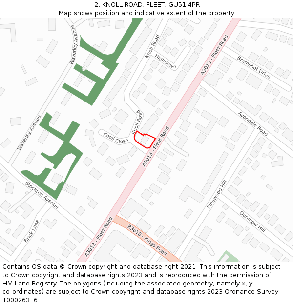 2, KNOLL ROAD, FLEET, GU51 4PR: Location map and indicative extent of plot