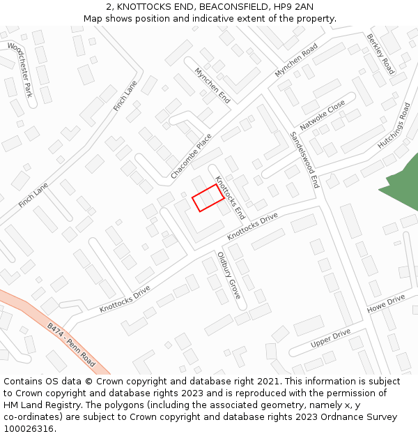 2, KNOTTOCKS END, BEACONSFIELD, HP9 2AN: Location map and indicative extent of plot