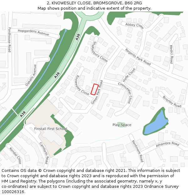 2, KNOWESLEY CLOSE, BROMSGROVE, B60 2RG: Location map and indicative extent of plot