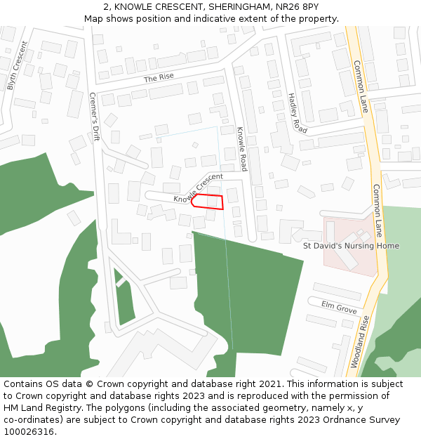 2, KNOWLE CRESCENT, SHERINGHAM, NR26 8PY: Location map and indicative extent of plot