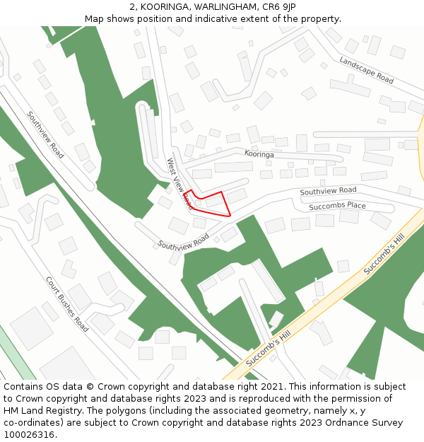 2, KOORINGA, WARLINGHAM, CR6 9JP: Location map and indicative extent of plot