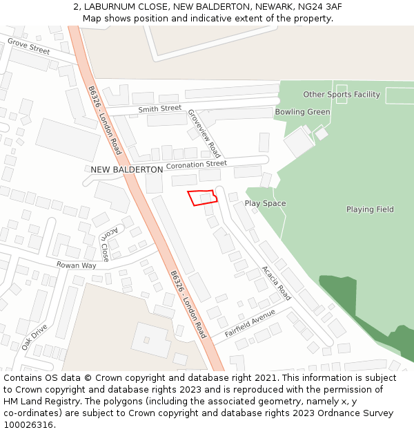 2, LABURNUM CLOSE, NEW BALDERTON, NEWARK, NG24 3AF: Location map and indicative extent of plot