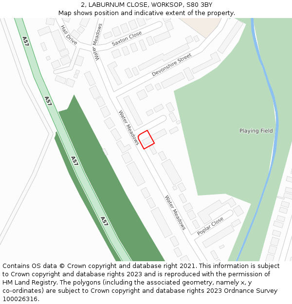 2, LABURNUM CLOSE, WORKSOP, S80 3BY: Location map and indicative extent of plot