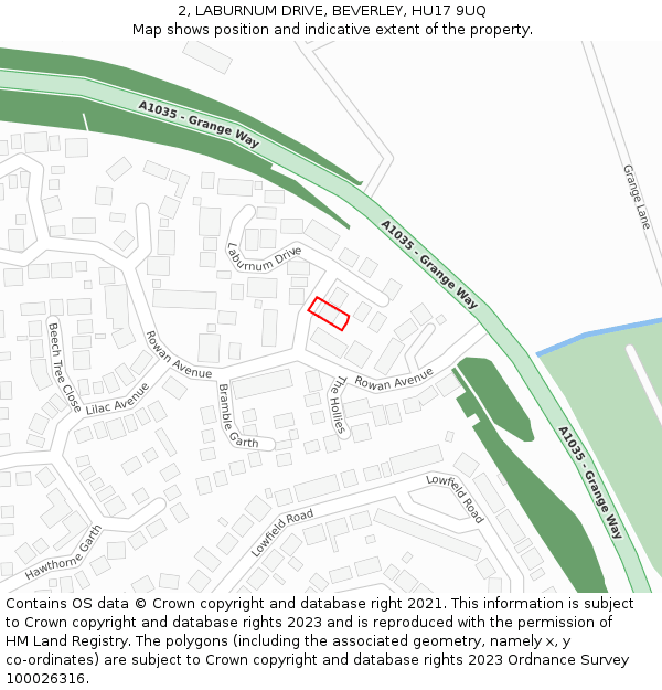 2, LABURNUM DRIVE, BEVERLEY, HU17 9UQ: Location map and indicative extent of plot