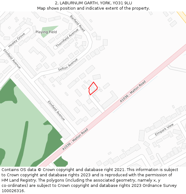 2, LABURNUM GARTH, YORK, YO31 9LU: Location map and indicative extent of plot
