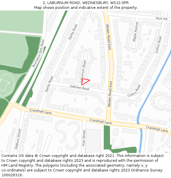 2, LABURNUM ROAD, WEDNESBURY, WS10 0PR: Location map and indicative extent of plot