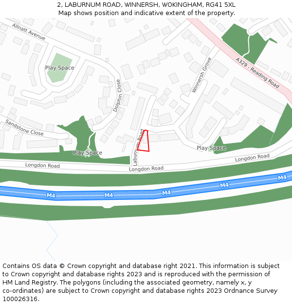 2, LABURNUM ROAD, WINNERSH, WOKINGHAM, RG41 5XL: Location map and indicative extent of plot