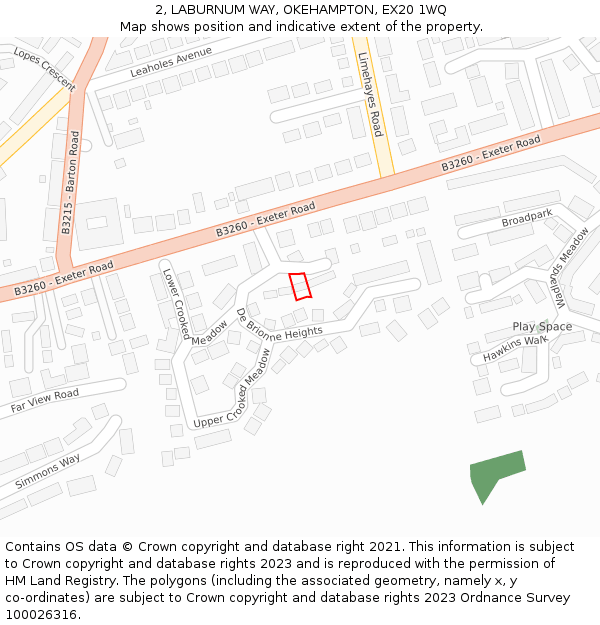 2, LABURNUM WAY, OKEHAMPTON, EX20 1WQ: Location map and indicative extent of plot