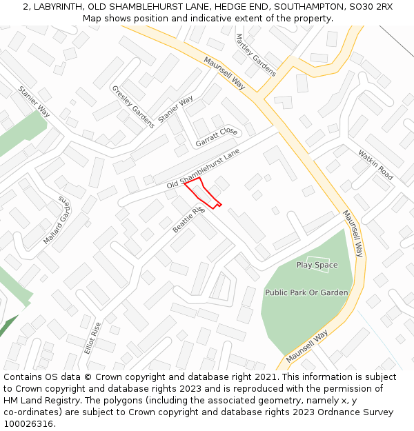 2, LABYRINTH, OLD SHAMBLEHURST LANE, HEDGE END, SOUTHAMPTON, SO30 2RX: Location map and indicative extent of plot