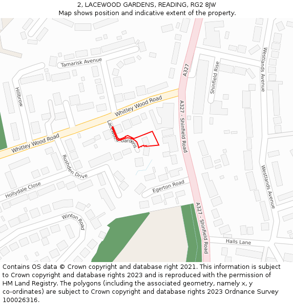 2, LACEWOOD GARDENS, READING, RG2 8JW: Location map and indicative extent of plot