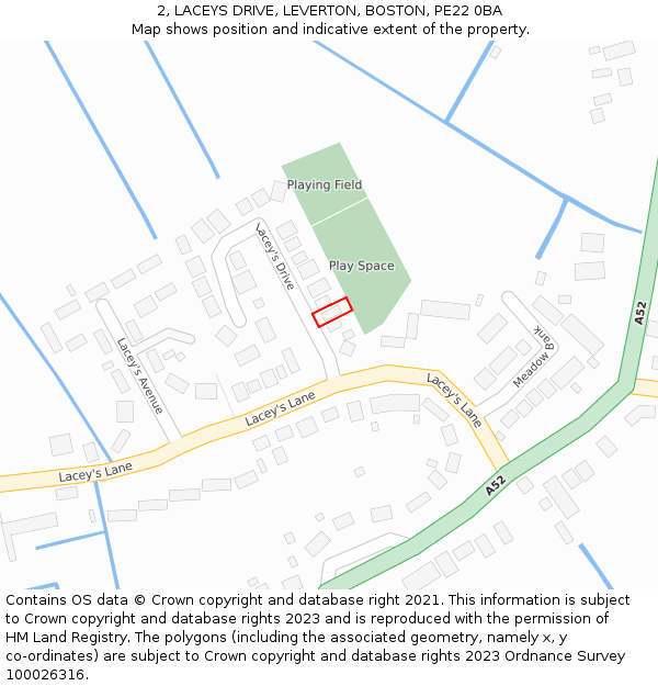 2, LACEYS DRIVE, LEVERTON, BOSTON, PE22 0BA: Location map and indicative extent of plot