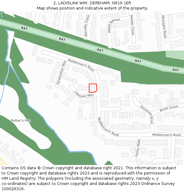 2, LADISLAW WAY, DEREHAM, NR19 1ER: Location map and indicative extent of plot