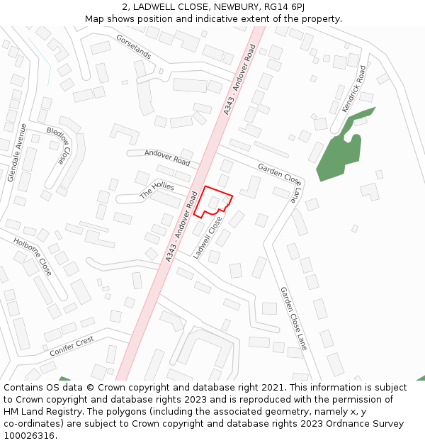 2, LADWELL CLOSE, NEWBURY, RG14 6PJ: Location map and indicative extent of plot