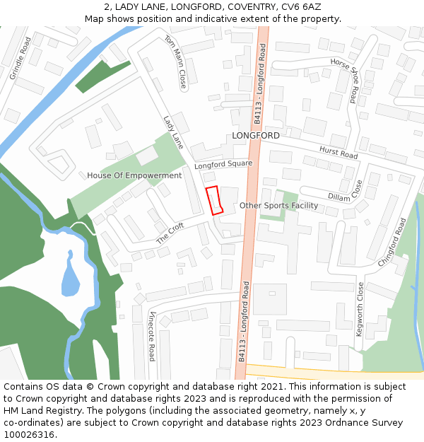 2, LADY LANE, LONGFORD, COVENTRY, CV6 6AZ: Location map and indicative extent of plot