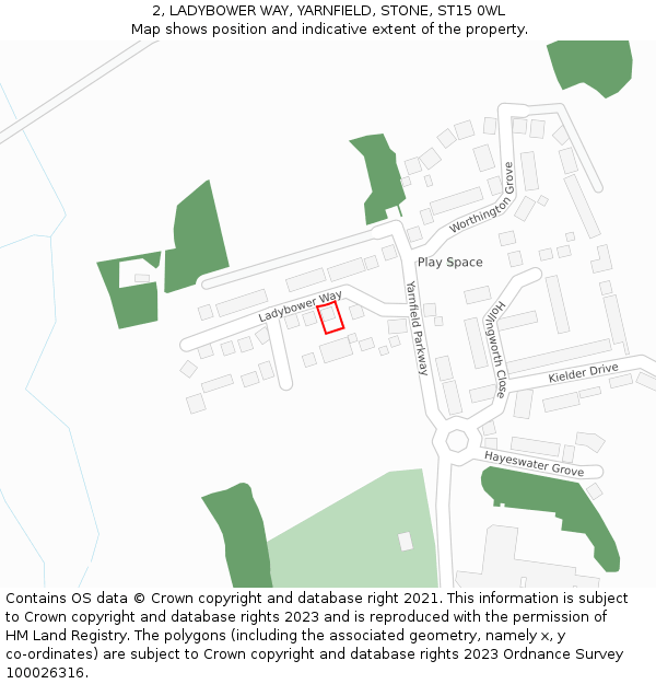 2, LADYBOWER WAY, YARNFIELD, STONE, ST15 0WL: Location map and indicative extent of plot