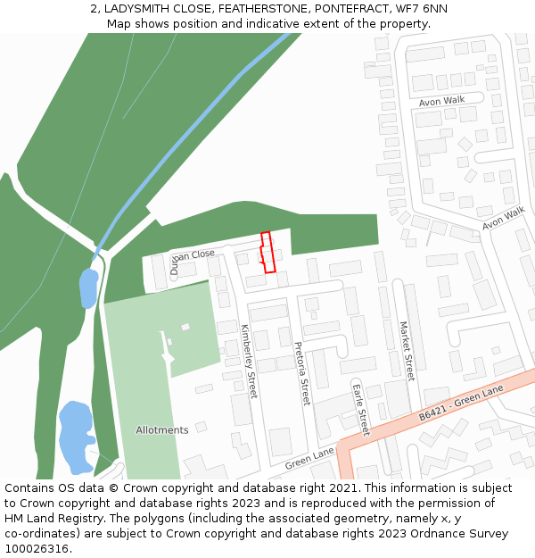 2, LADYSMITH CLOSE, FEATHERSTONE, PONTEFRACT, WF7 6NN: Location map and indicative extent of plot