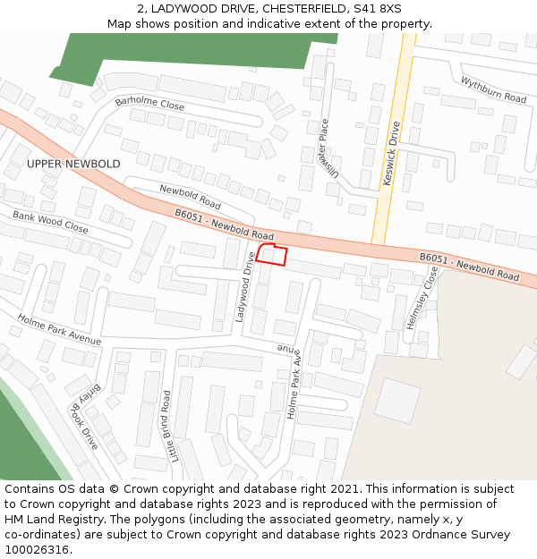 2, LADYWOOD DRIVE, CHESTERFIELD, S41 8XS: Location map and indicative extent of plot