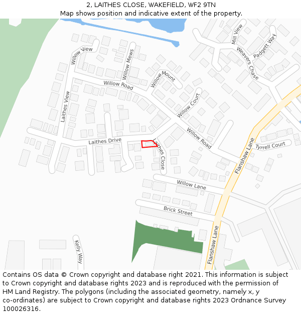 2, LAITHES CLOSE, WAKEFIELD, WF2 9TN: Location map and indicative extent of plot