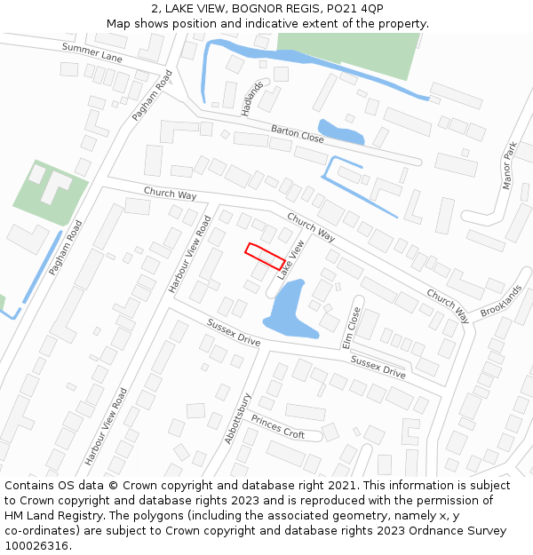 2, LAKE VIEW, BOGNOR REGIS, PO21 4QP: Location map and indicative extent of plot