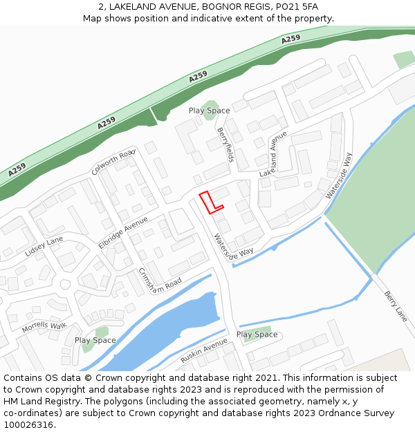 2, LAKELAND AVENUE, BOGNOR REGIS, PO21 5FA: Location map and indicative extent of plot