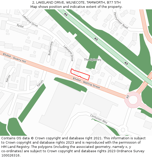2, LAKELAND DRIVE, WILNECOTE, TAMWORTH, B77 5TH: Location map and indicative extent of plot