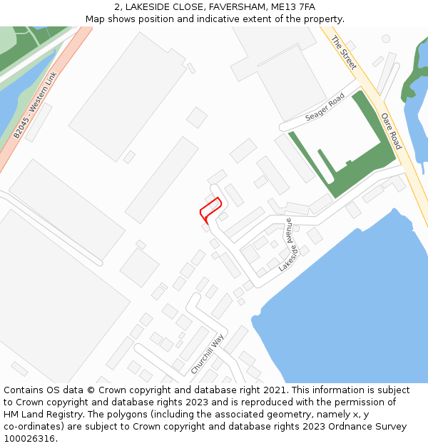 2, LAKESIDE CLOSE, FAVERSHAM, ME13 7FA: Location map and indicative extent of plot