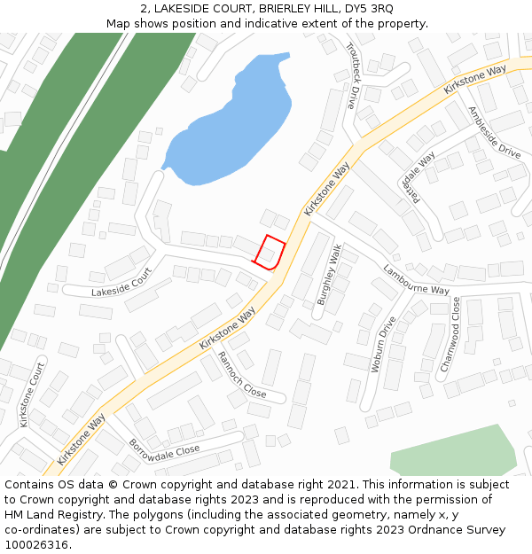 2, LAKESIDE COURT, BRIERLEY HILL, DY5 3RQ: Location map and indicative extent of plot