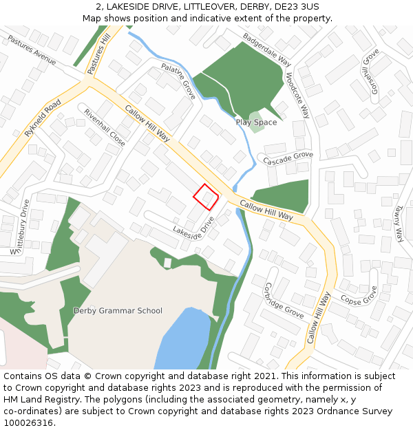 2, LAKESIDE DRIVE, LITTLEOVER, DERBY, DE23 3US: Location map and indicative extent of plot