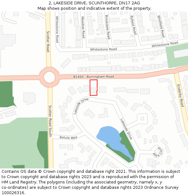 2, LAKESIDE DRIVE, SCUNTHORPE, DN17 2AG: Location map and indicative extent of plot