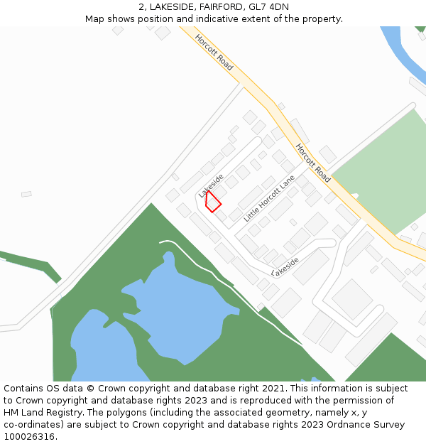 2, LAKESIDE, FAIRFORD, GL7 4DN: Location map and indicative extent of plot
