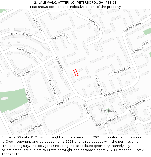 2, LALE WALK, WITTERING, PETERBOROUGH, PE8 6EJ: Location map and indicative extent of plot