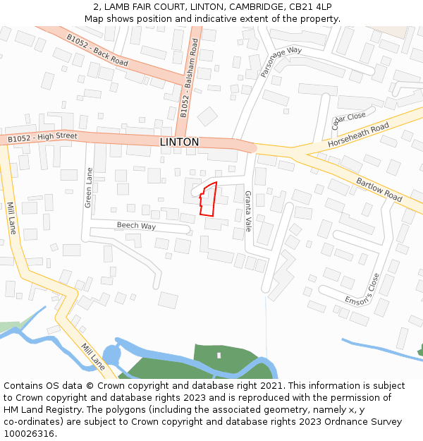 2, LAMB FAIR COURT, LINTON, CAMBRIDGE, CB21 4LP: Location map and indicative extent of plot