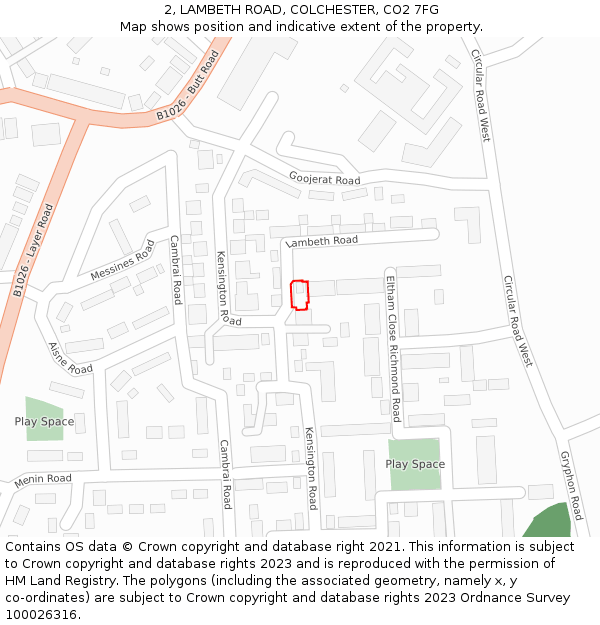 2, LAMBETH ROAD, COLCHESTER, CO2 7FG: Location map and indicative extent of plot