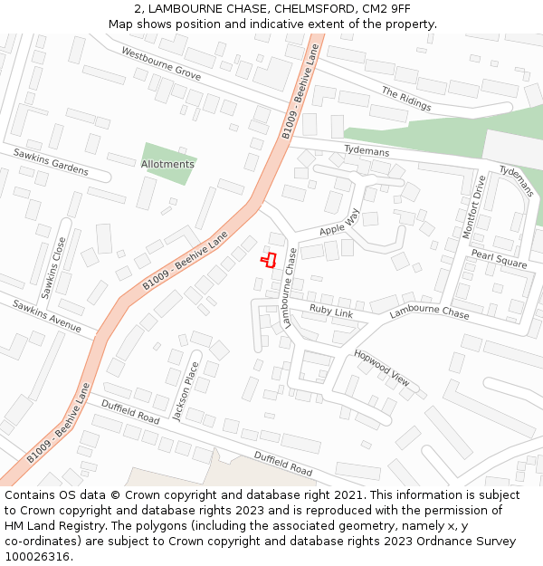 2, LAMBOURNE CHASE, CHELMSFORD, CM2 9FF: Location map and indicative extent of plot