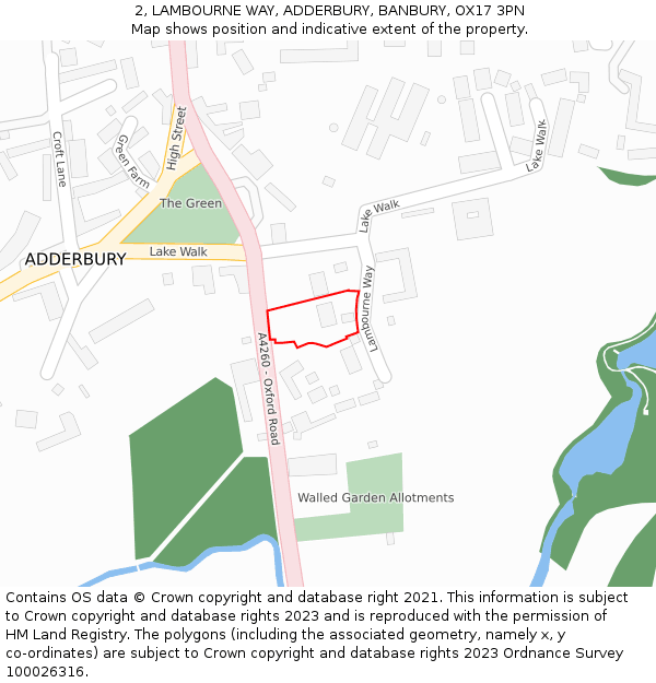 2, LAMBOURNE WAY, ADDERBURY, BANBURY, OX17 3PN: Location map and indicative extent of plot