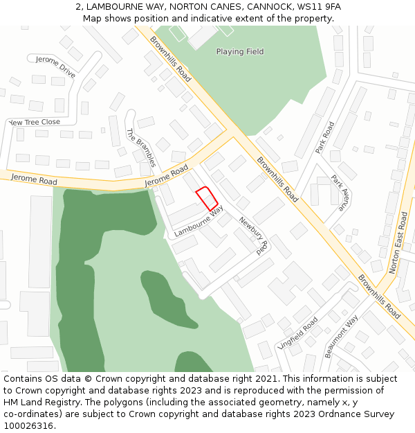 2, LAMBOURNE WAY, NORTON CANES, CANNOCK, WS11 9FA: Location map and indicative extent of plot