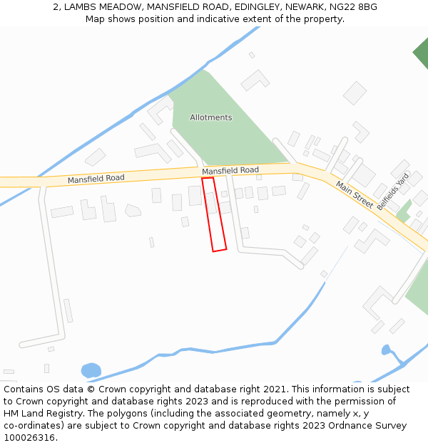 2, LAMBS MEADOW, MANSFIELD ROAD, EDINGLEY, NEWARK, NG22 8BG: Location map and indicative extent of plot