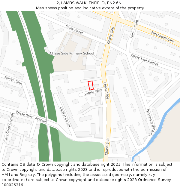 2, LAMBS WALK, ENFIELD, EN2 6NH: Location map and indicative extent of plot