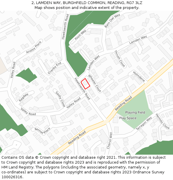 2, LAMDEN WAY, BURGHFIELD COMMON, READING, RG7 3LZ: Location map and indicative extent of plot