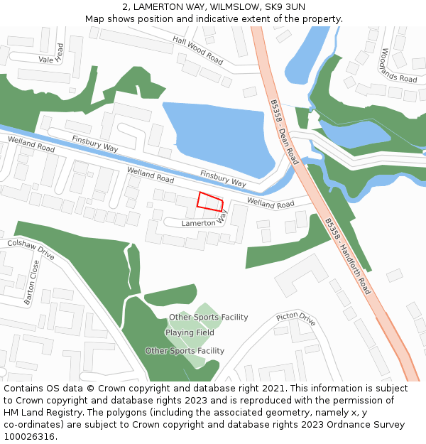 2, LAMERTON WAY, WILMSLOW, SK9 3UN: Location map and indicative extent of plot