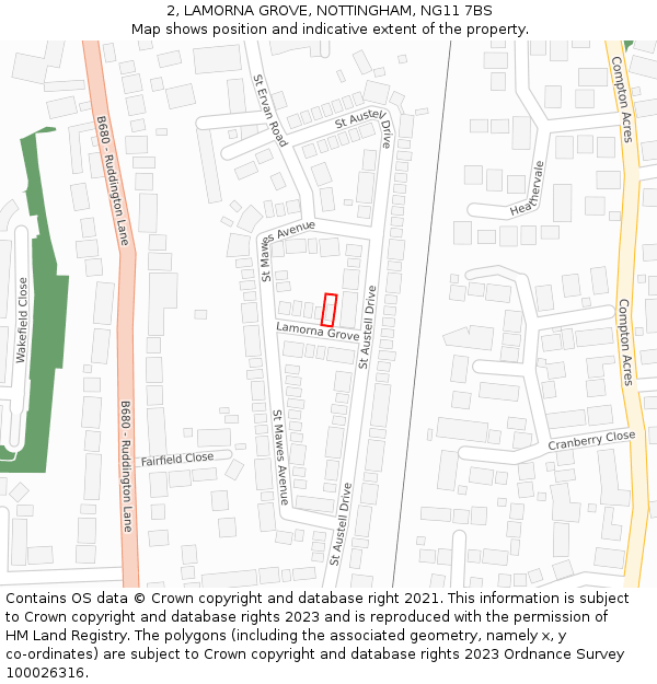 2, LAMORNA GROVE, NOTTINGHAM, NG11 7BS: Location map and indicative extent of plot