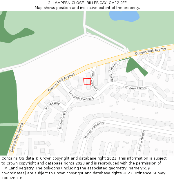 2, LAMPERN CLOSE, BILLERICAY, CM12 0FF: Location map and indicative extent of plot