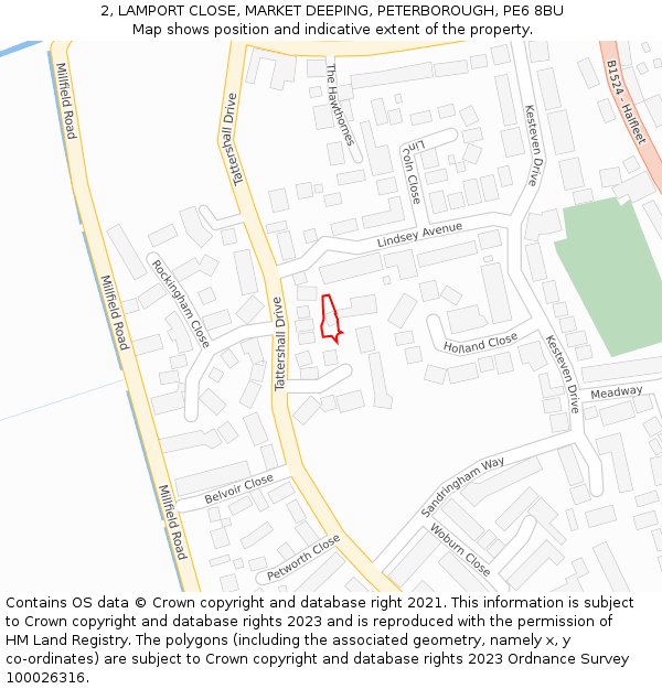 2, LAMPORT CLOSE, MARKET DEEPING, PETERBOROUGH, PE6 8BU: Location map and indicative extent of plot