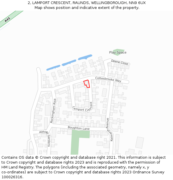 2, LAMPORT CRESCENT, RAUNDS, WELLINGBOROUGH, NN9 6UX: Location map and indicative extent of plot