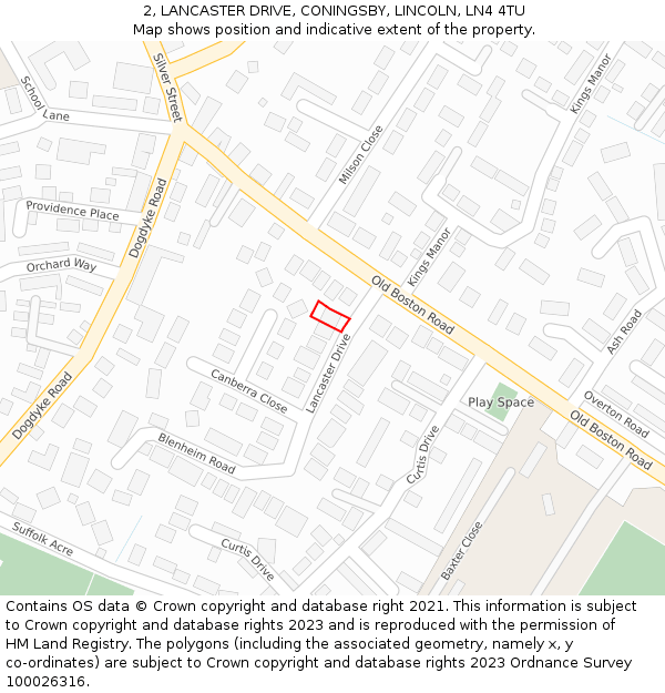 2, LANCASTER DRIVE, CONINGSBY, LINCOLN, LN4 4TU: Location map and indicative extent of plot