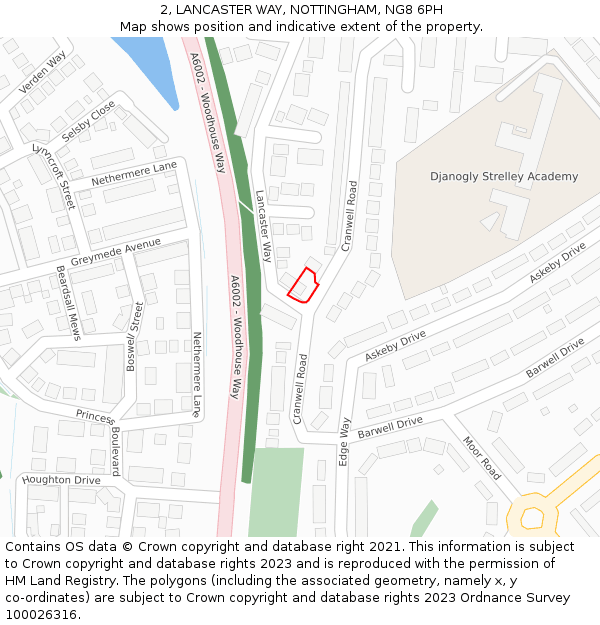 2, LANCASTER WAY, NOTTINGHAM, NG8 6PH: Location map and indicative extent of plot