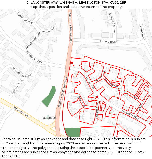 2, LANCASTER WAY, WHITNASH, LEAMINGTON SPA, CV31 2BF: Location map and indicative extent of plot