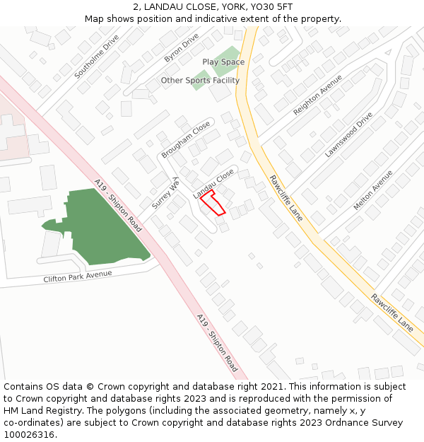 2, LANDAU CLOSE, YORK, YO30 5FT: Location map and indicative extent of plot