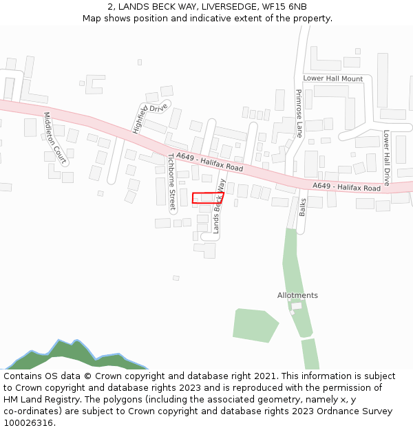 2, LANDS BECK WAY, LIVERSEDGE, WF15 6NB: Location map and indicative extent of plot